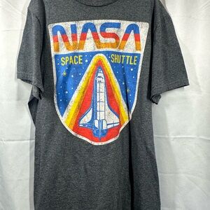 Fifth Sun Gray NASA Space Shuttle Graphic Tee with Blue Red Yellow Accents